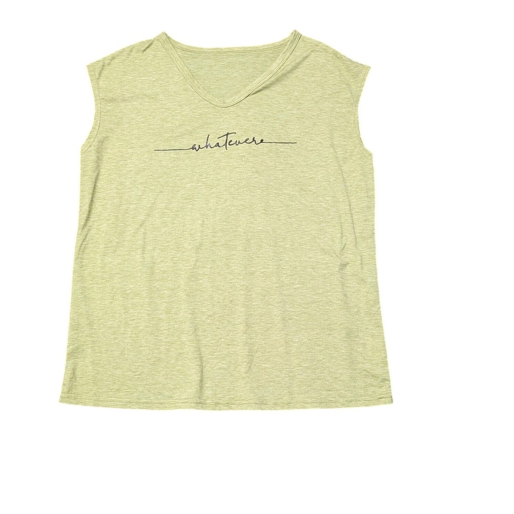 Whatever Graphic Sleeveless Top Lime Green Heather V-Neck Casual Shirt